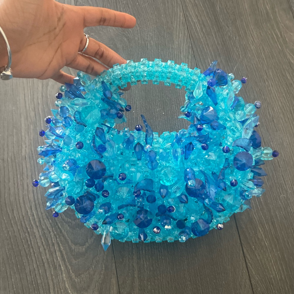 Handmade tropical Blue Beaded Handbag